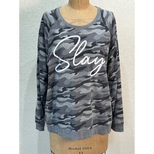Texas True Threads Womens XL Slay Camo Graphic Sweatshirt‎ Gray Black Pullover